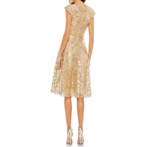 Mac Duggal Gold Sequined V Neck Cap Sleeve Dress 68012 Women’s Sz 6 NWT - Picture 4 of 8